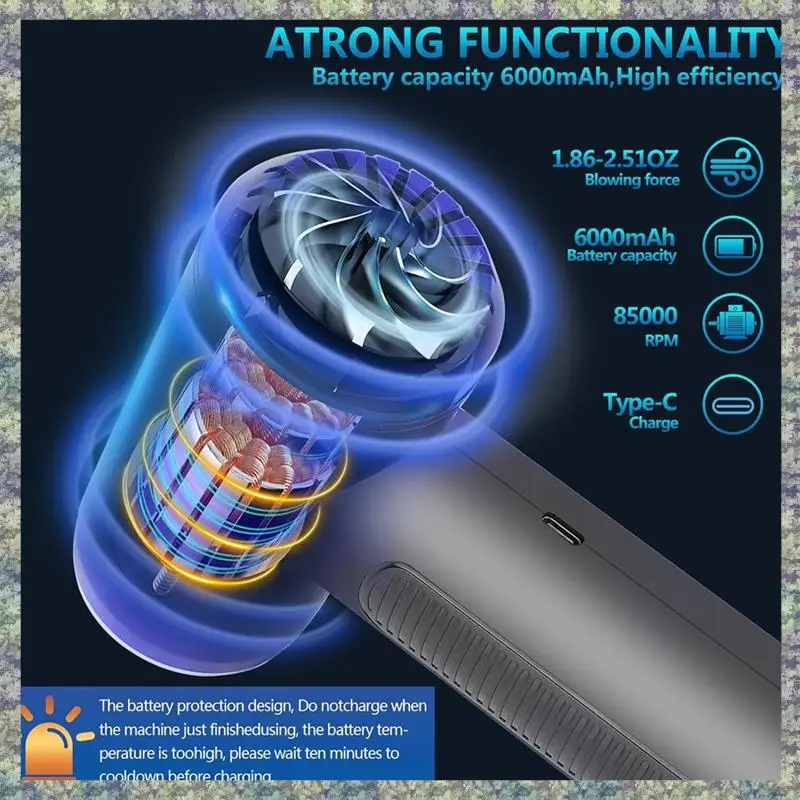 منفضة هواء مضغوط كهربائية 2 في 1 من WON، منفضة هواء لاسلكية ومكنسة كهربائية، منفاخ منفضة هواء، 3 سرعات قابلة للتعديل #3