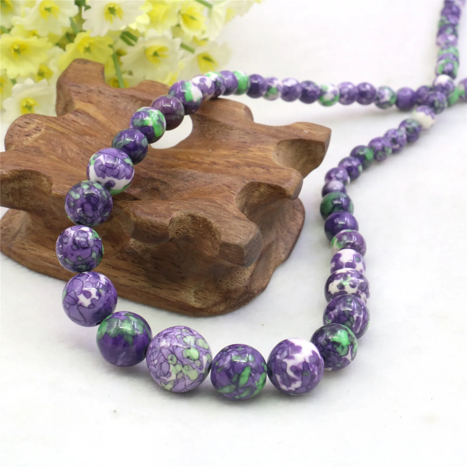 6-14mm Round Purple Green Multicolor Rainbow Necklace Natural Stone Women Neckwear Hand Made DIY Fashion Jewelry Making Design