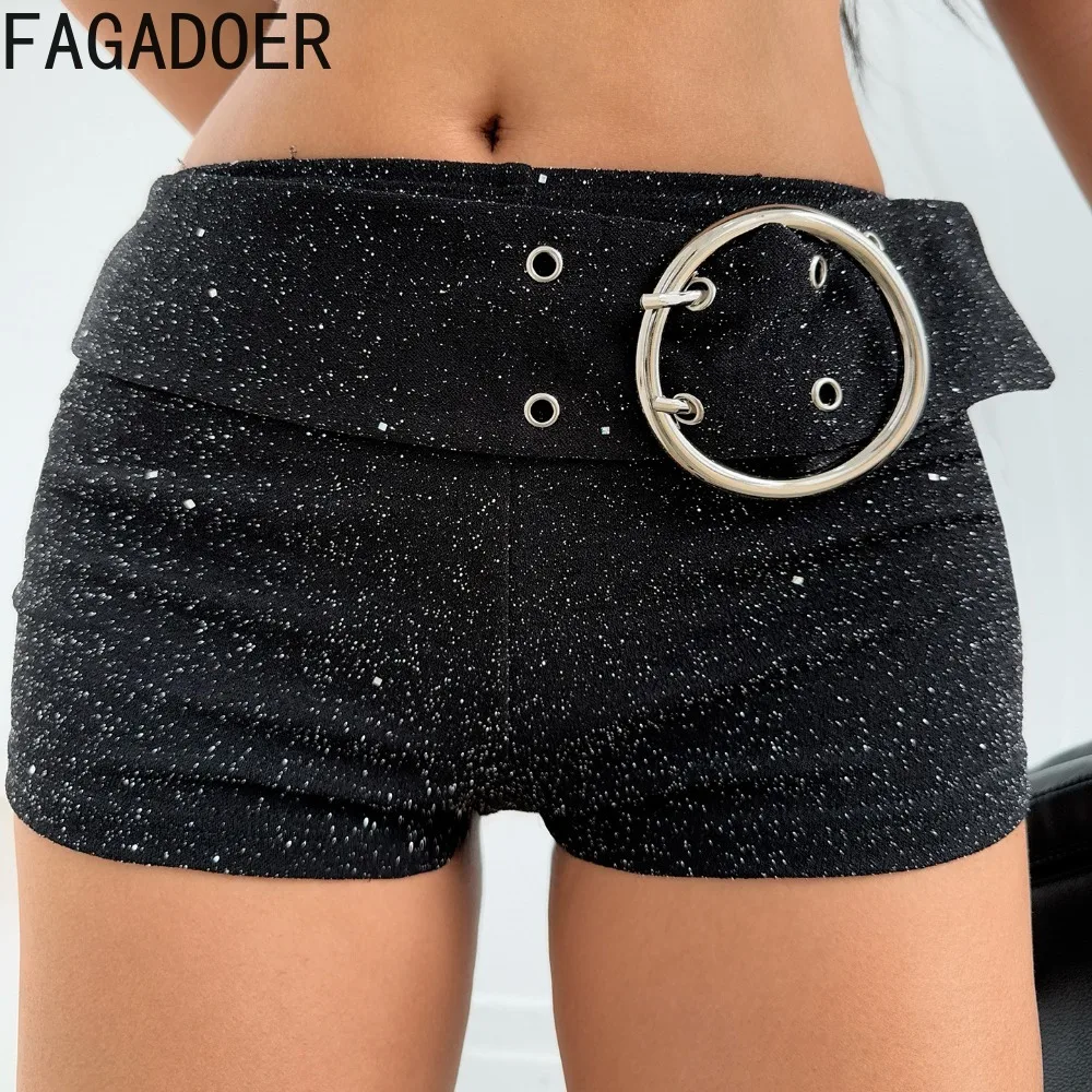 FAGADOER مثير تألق المرقعة Bodycon السراويل للمرأة بلون التعميم حزام خصر السراويل الإناث الشارع الشهير قيعان جديد
