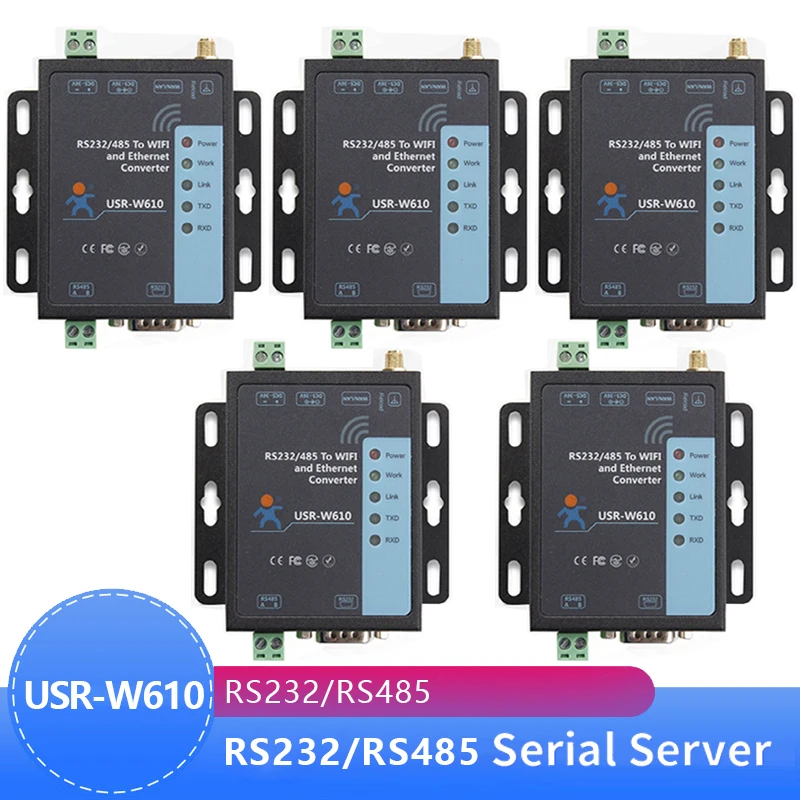 5PCS USR-W610 SSL HTTPS Serial RS232 RS485 to RJ45 Ethernet WiFi Converter Wireless Server Converter Built in Web Server