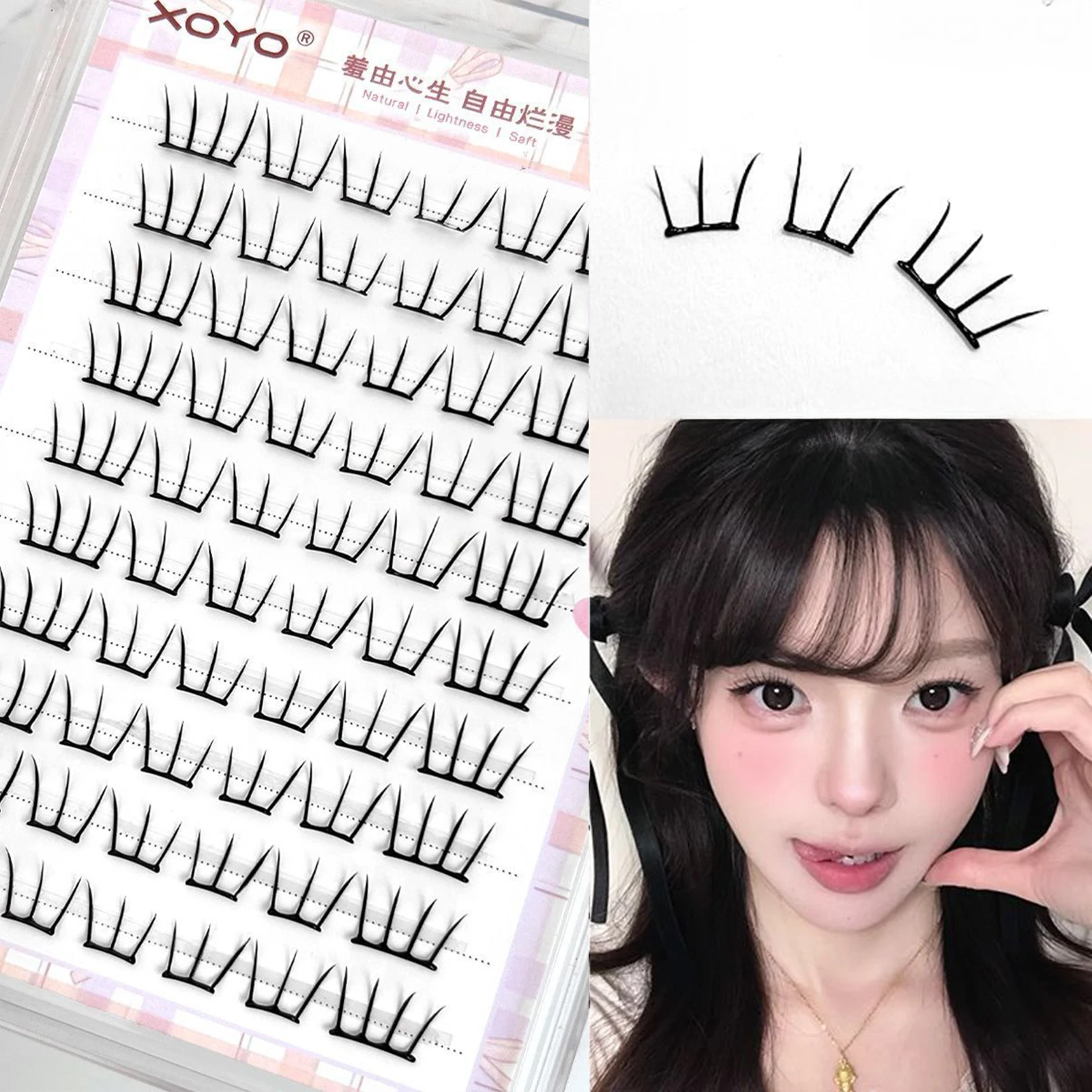 10 linhas em forma de u cílios postiços coreano kpop menina mangá cílios espetados cluster diy extensões de cílios naturais para ferramenta de maquiagem dos olhos