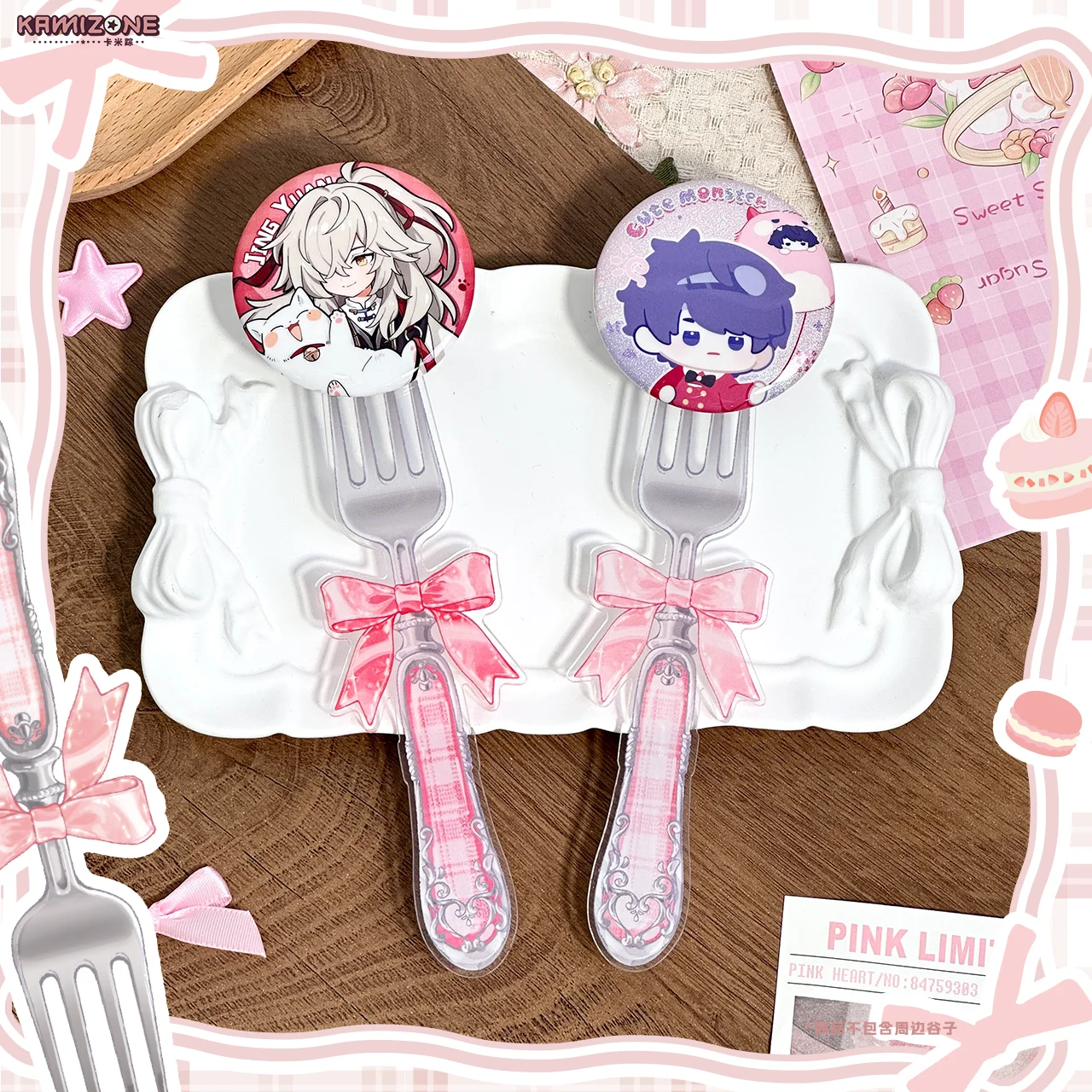 Sweet Dream Tea Party Cute Dessert Fork Acrylic Check-in Stick Magnetic Badge Display Stand for Anime Pin Collectibles