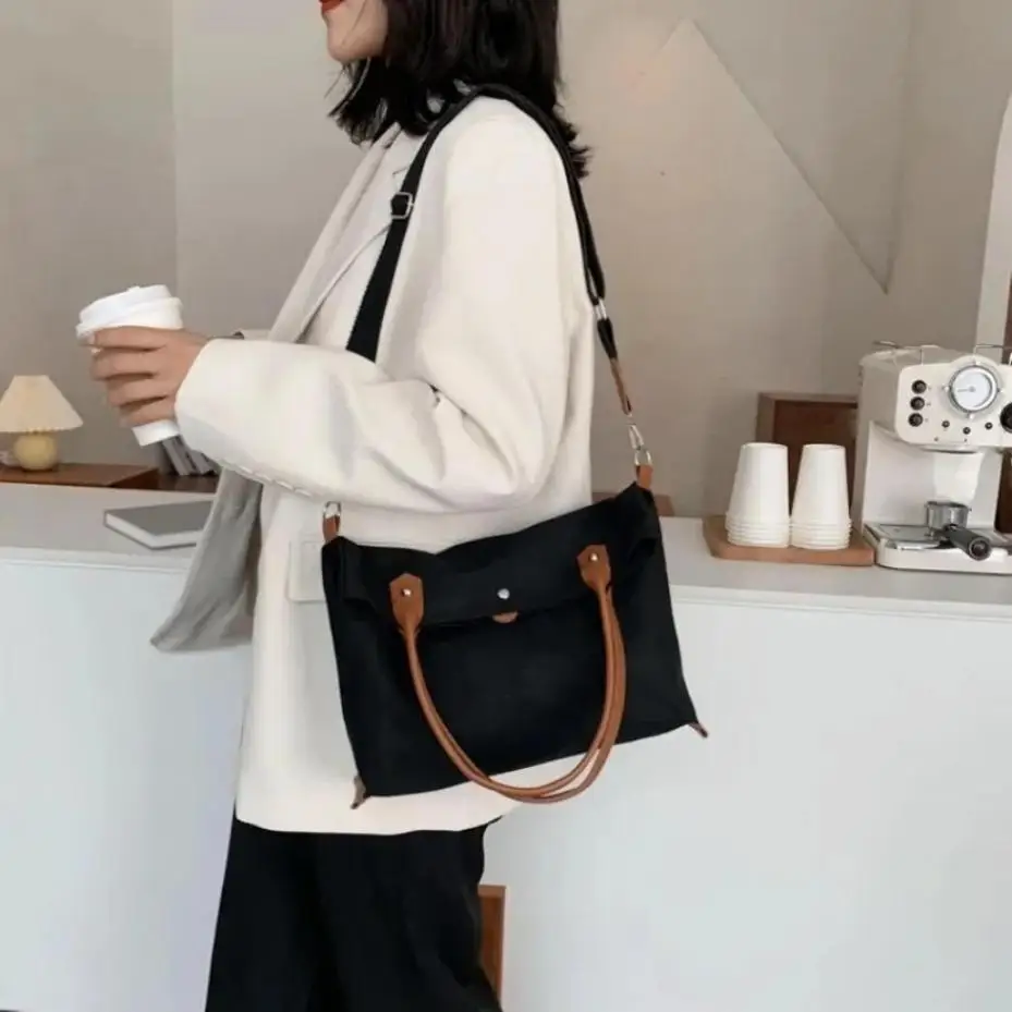 

1 Pcs New Premium Quality Cotton Canvas Tote Bag Leather Strap With Bottle Compartment Handbag For Women