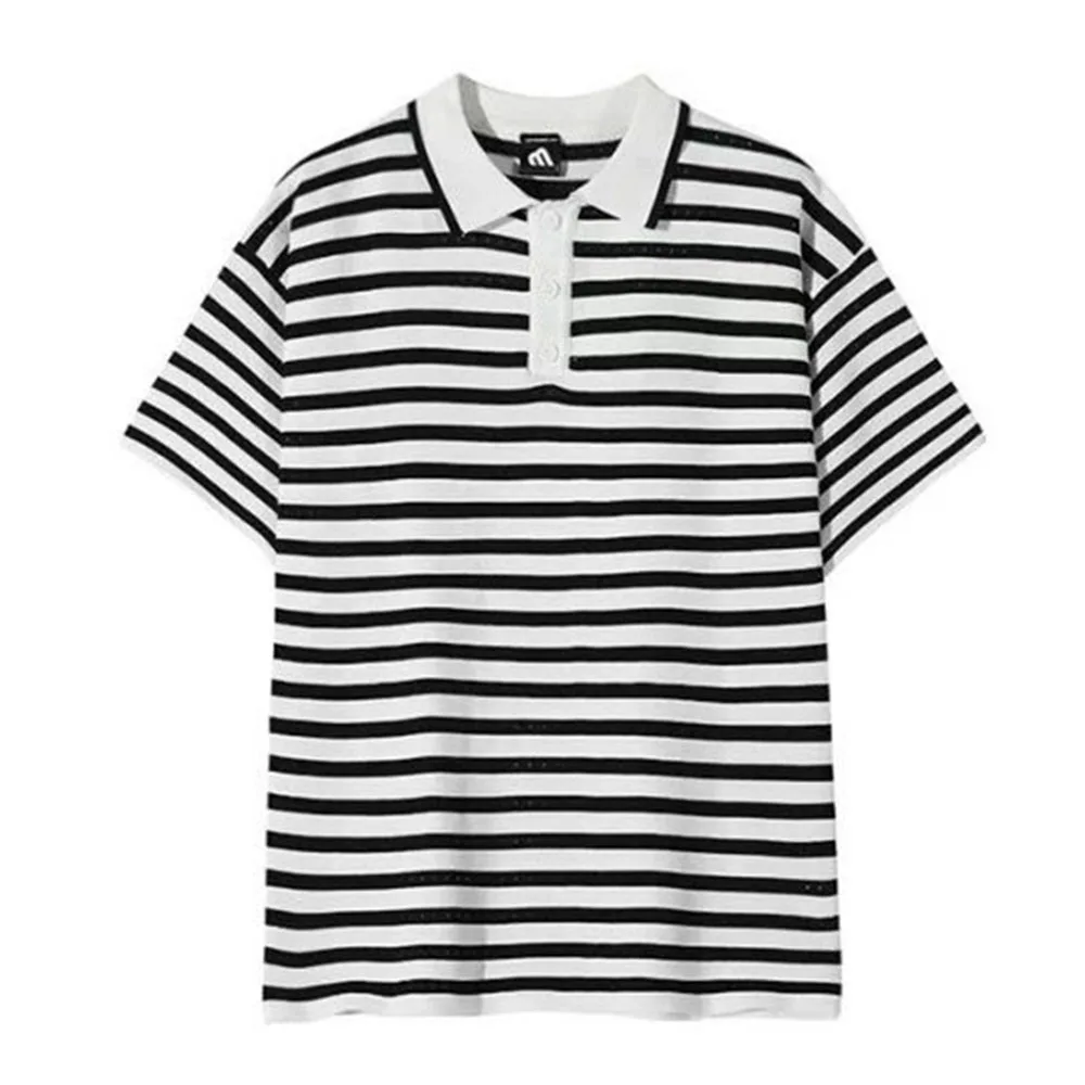 Mens Casual Contrast Striped Sweater 2024 New Daily Breathable Youthful Versatile Comfortable Short-Sleeved Polo Shirt For Men