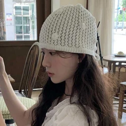 Korean Niche Design Flower Hollow Stack Hats for Women Spring and Summer Personality Versatile Fashion Pullover Knitted Beanies