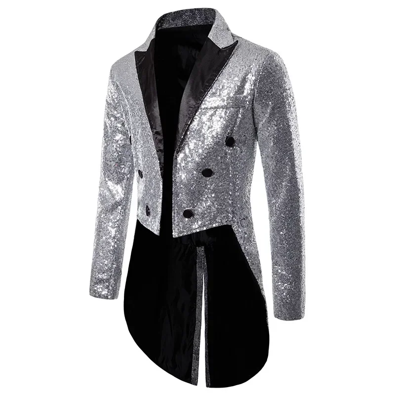 

2024British Style Men Court Tuxedo Suit Coats Fashion Sequin Decoration Blazers Gentleman Wedding Party Long Jacket