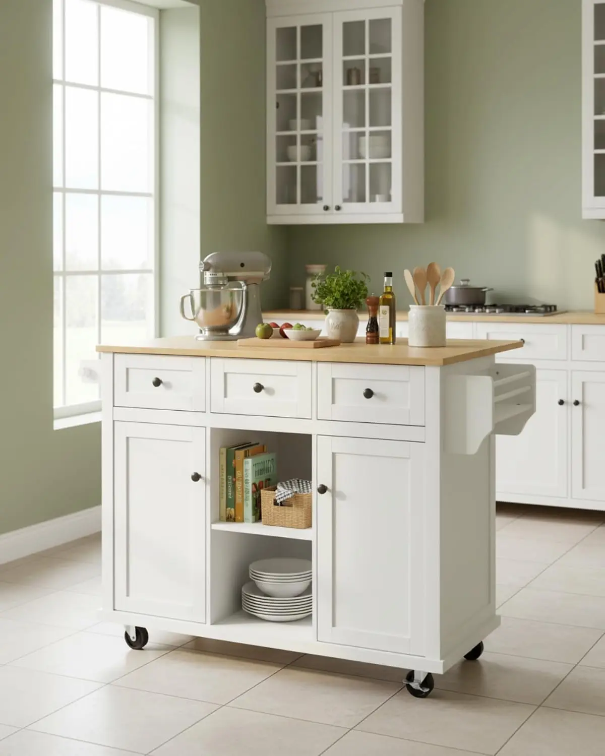 Mobile Kitchen Island with Drop Leaf: 53.1