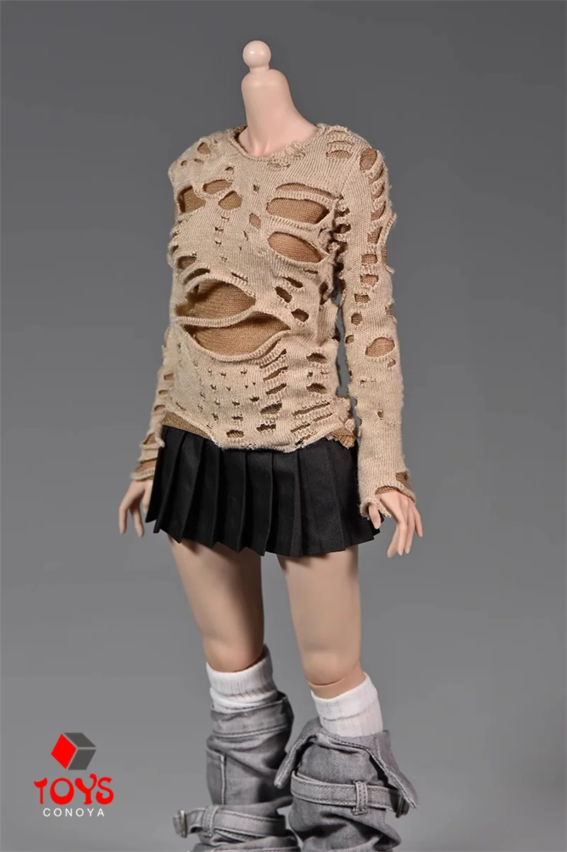 In Stock 1/6 Scale Ripple Hole Gothic Style Round Collar T-shirt Clothes Model Fit 12