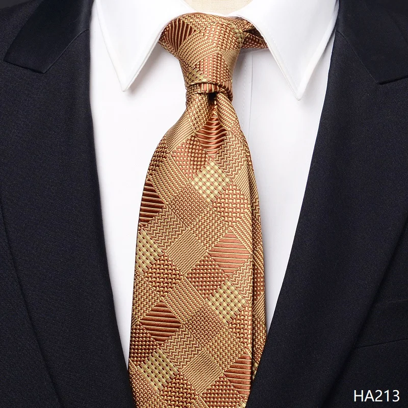 High Quality Khaki Geometric Grid Tie For Men's Business Banquets European Style Suit Shirt Accessories 8CM Wide Version Cravat