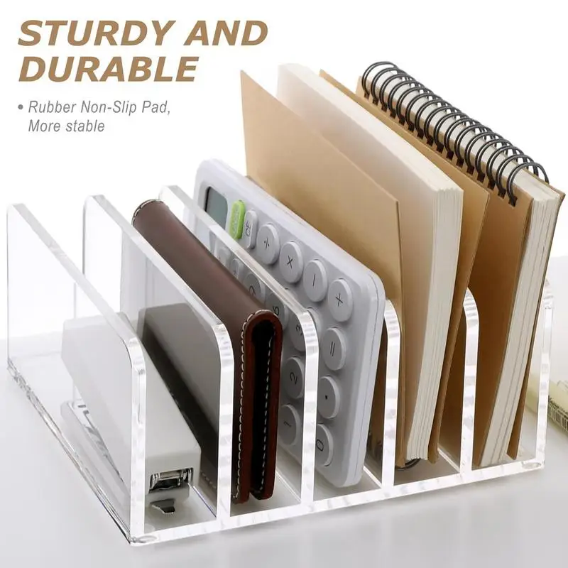 Clear Desktop File Holder File Sorter With 5 Sections Transparent Mail Organizer Countertop Acrylic File Holder Vertical File