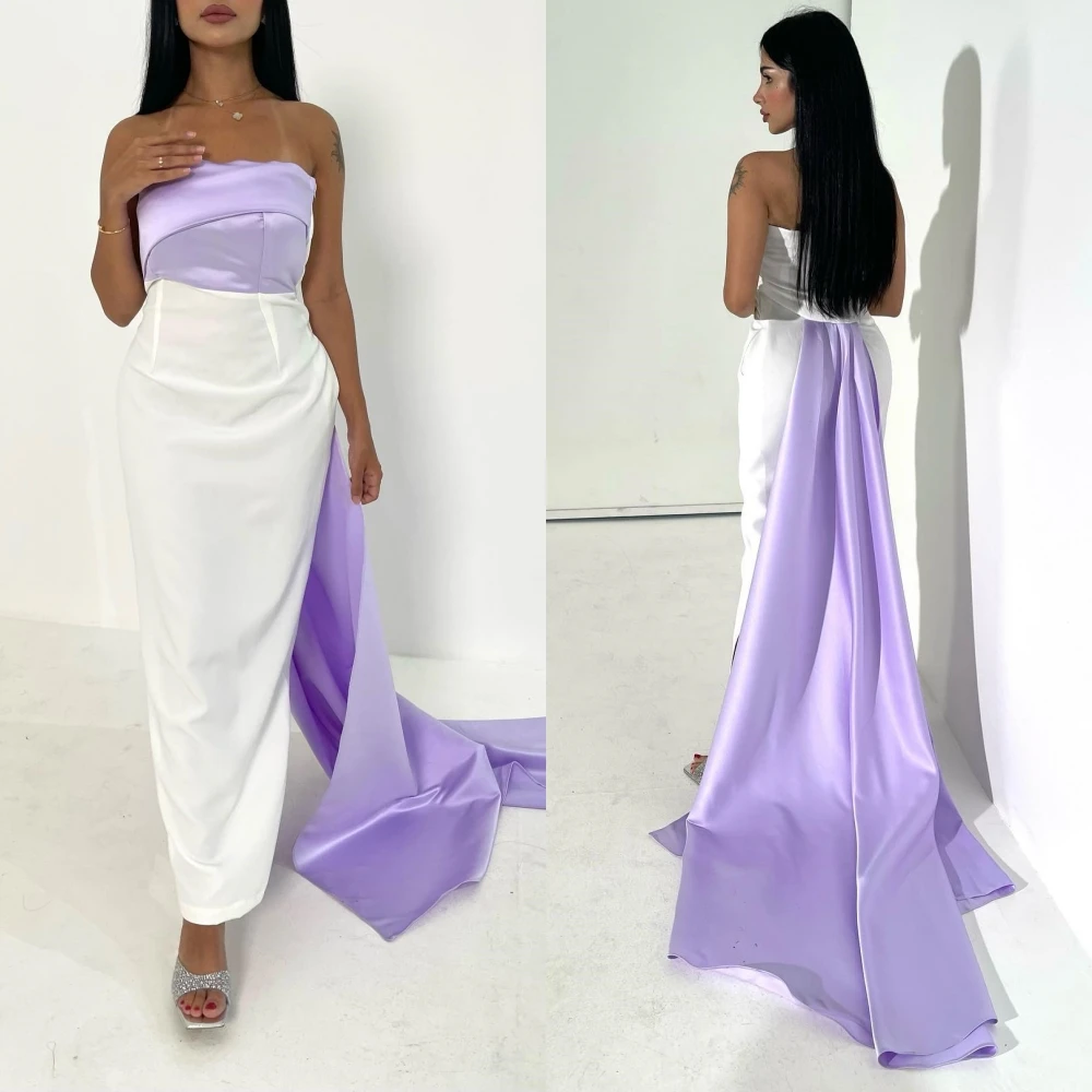Women Customized Strapless A-line Anke Length Formal Ocassion Gown Satin vestidos para mujer elegantes