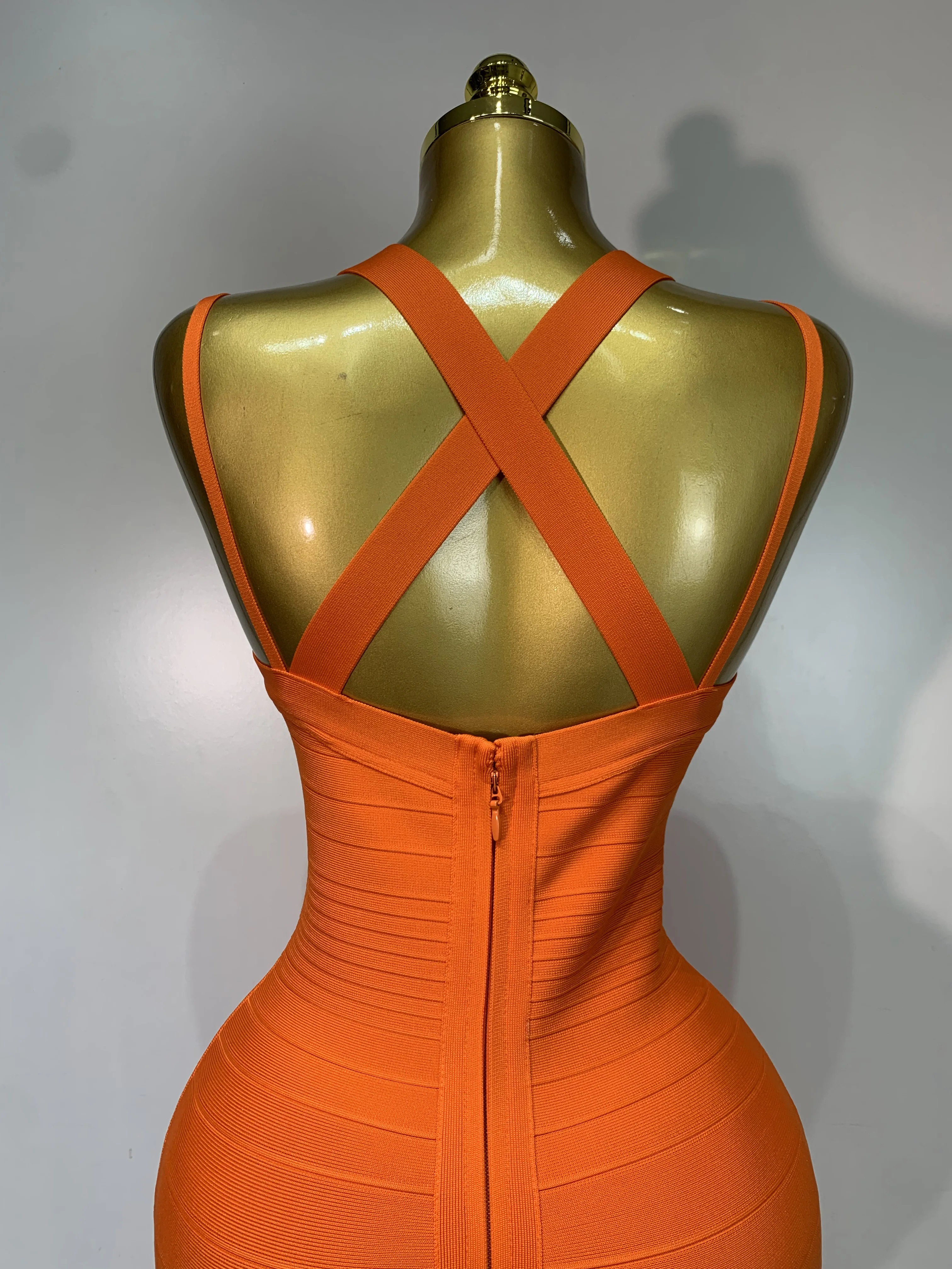 Women Sexy V Neck Orange Maxi Long Bodycon Bandage Dresses Luxury Birthday Evening Party Celebrity Elegant Knitted Clothing
