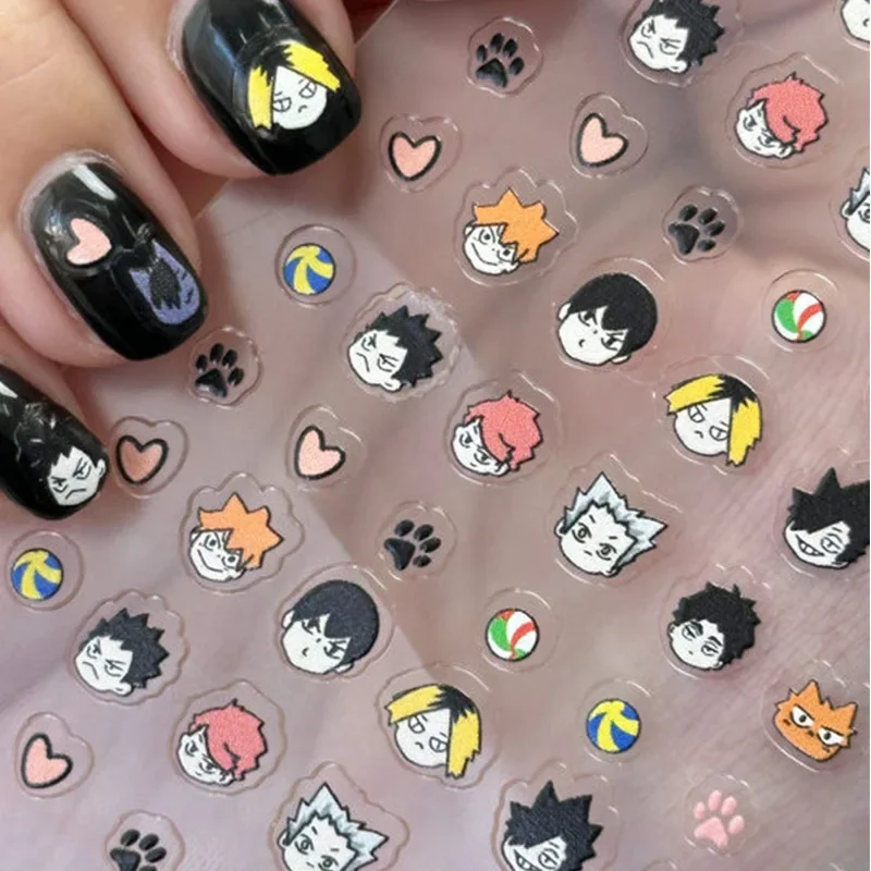 2pcs Haikyuu Nail Sticker decorazione fai da te Cute Anime Cosplay Prop Kawii Nail Art Cartoon adesivi autoadesivi per telefoni cellulari