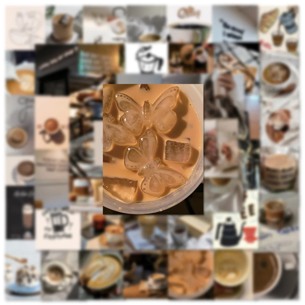 10/30/50pcs Ins Style Retro Coffee Graffiti Stickers Aesthetic Decoration Decals Laptop Phone Freeze Waterproof Retro Sticker