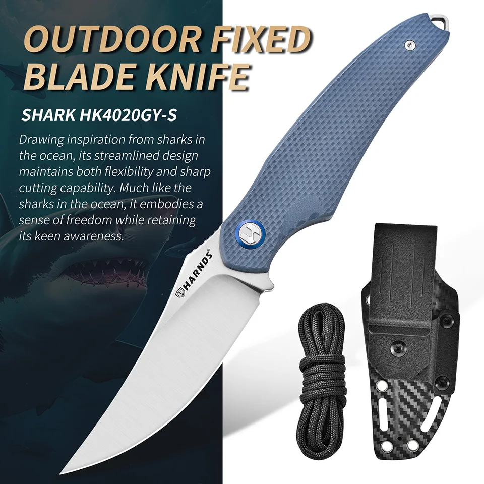 Harnds Shark Full Tang Fixed Blade Knife, Hunting Survival Knife with Sheath, EDC Tool, Outdoor Camping Knives, High Quality