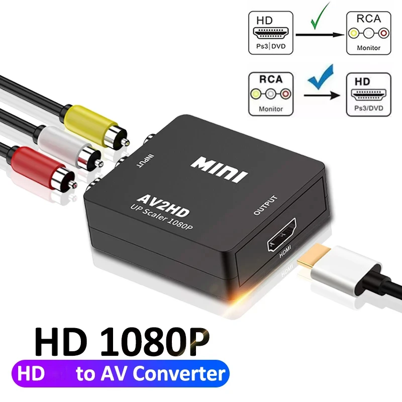 HDMI-compatible To RCA AV/CVBS Adapter HD Video Converter Box HDMI to RCA AV/CVSB L/R Video 1080P Mini HDMI to RCA Support NTSC