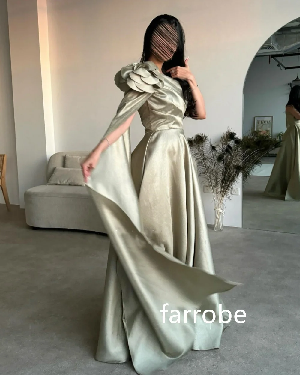 Pastrol Pleat Flower A-line One-shoulder Long Dresses Prom Dresses Unisex Chinese Style Formal Casual Simple Retro Fashion