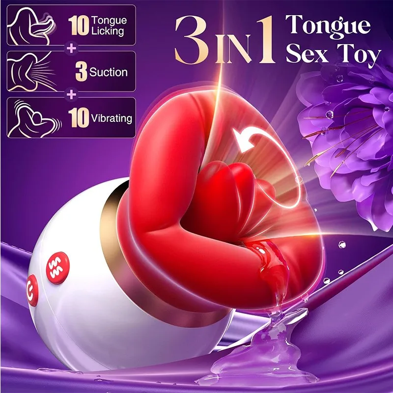 G Spot Vibrators for Women Mouth-Shaped Sucking Vibrator 10 Tongue Licking 3 Sucking Nipples Anal Clitoral Stimulator