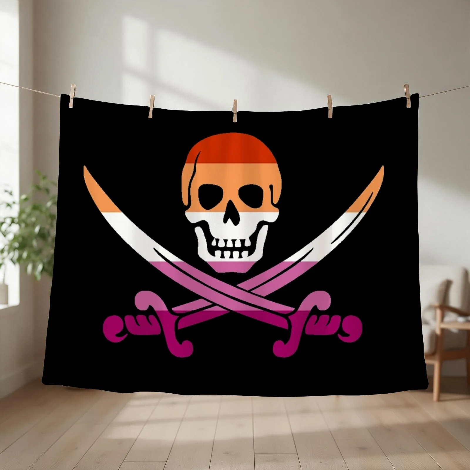 lesbian pride pirate flag Throw Blanket couch cozy soft plush fuzzy picnic outdoor blanket