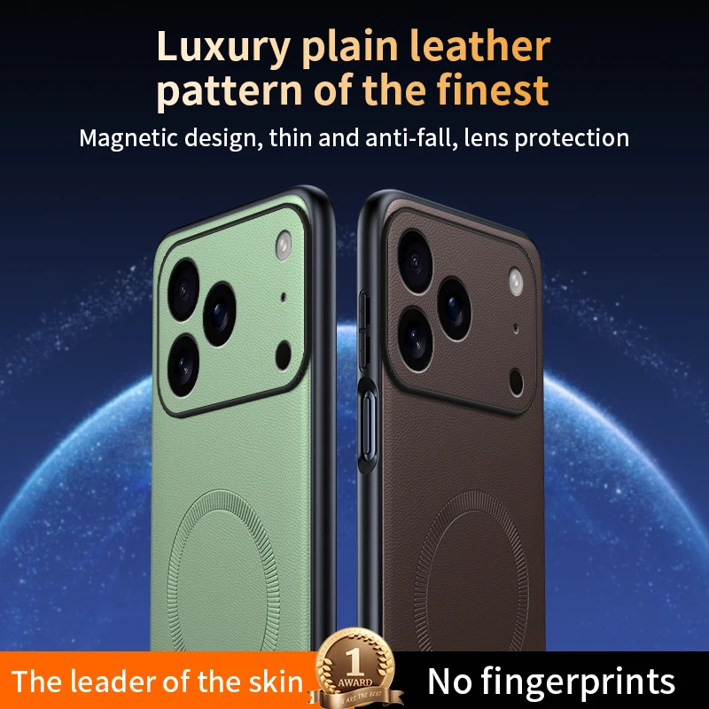 Funda iPhone 17 Pro: Funda protectora de cuero magnética, PC+TPU antideslizante antihuellas