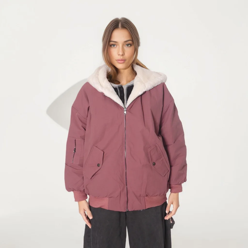 Cryptographic Autumn Winter Faux Fur Collar Solid Hooded Coats for Women Casual Zip Up Hoodies Coats & Jackets Warm Streetwear