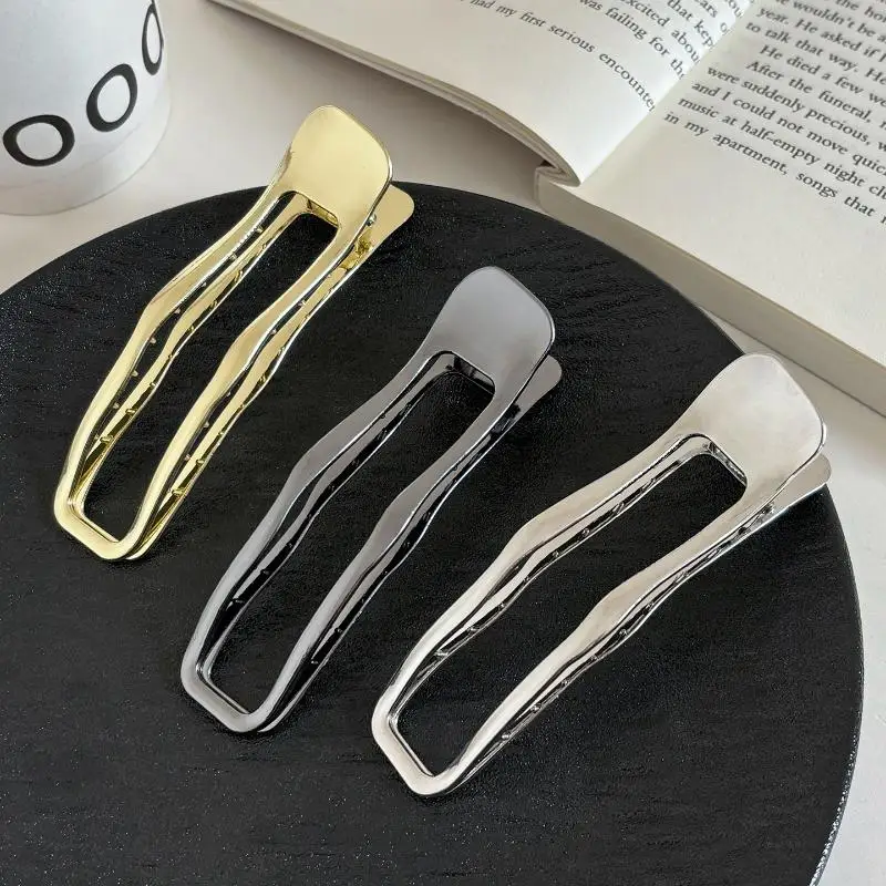 Hohle rechteckige Haarklammern aus Metall, rutschfeste Haarspangen, geometrische Haaraccessoires für den Alltag. – Detail 6