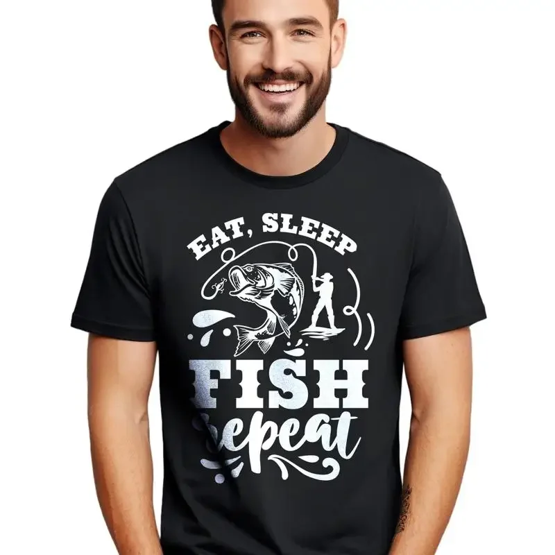 Camiseta engraçada Eat Sleep Fish Repeat para entusiastas da pesca 100 algodão unissex