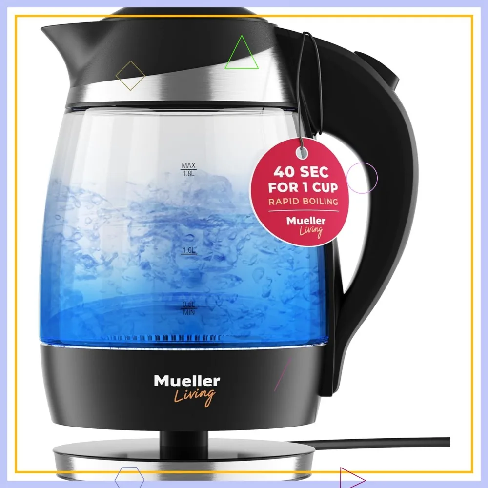 

Электрический чайник, быстрое кипячение мощностью 1500 Вт с автоматическим отключением, беспроводной стеклянный горшок объемом 1,8 л, светодиодная подсветка, водонагреватель без BPA