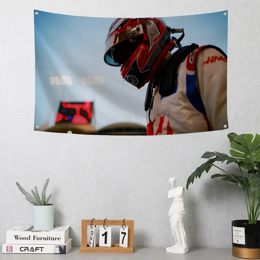 1PC Formula 1 Racer Kevin Magnussen Flag Flags And Banners Four Hole Flag Polyester Outdoor Decor Room Aesthetic