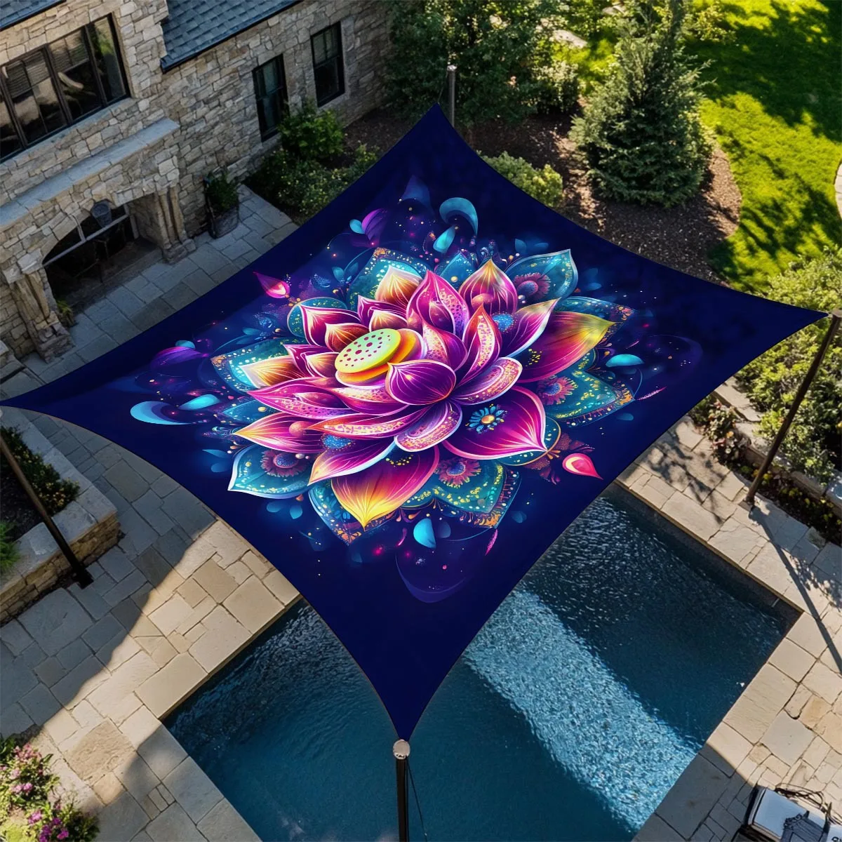 Lotus Flower Camping Sunshade Tent Camping Tarpaulin Picnic Cover Portable Village BeachCamping Tent Terrace Decor Ceiling Cloth