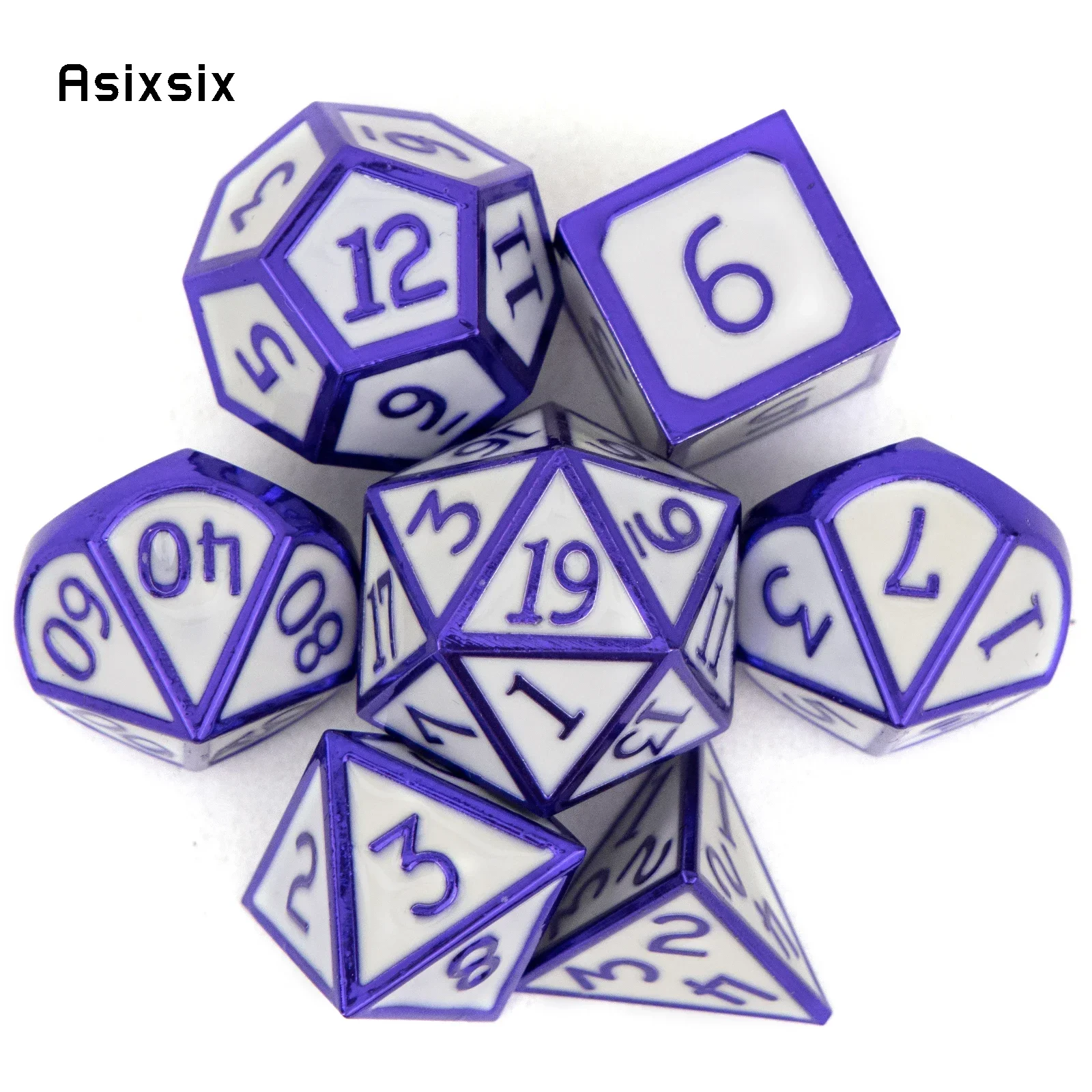 

7 Pcs White Purple Standard Metal Dice Solid Metal Polyhedral Dice Set Suitable For Role-Playing RPG Gift Card Game