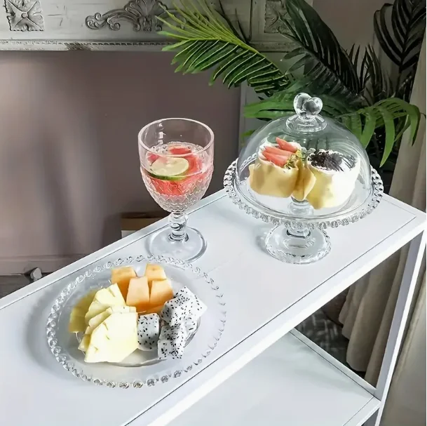 

1pc Transparent Glass Cake Pan With Lid PET Plastic Dessert Cake Display Stand Dust Proof Moisture Proof Cake Display Stand