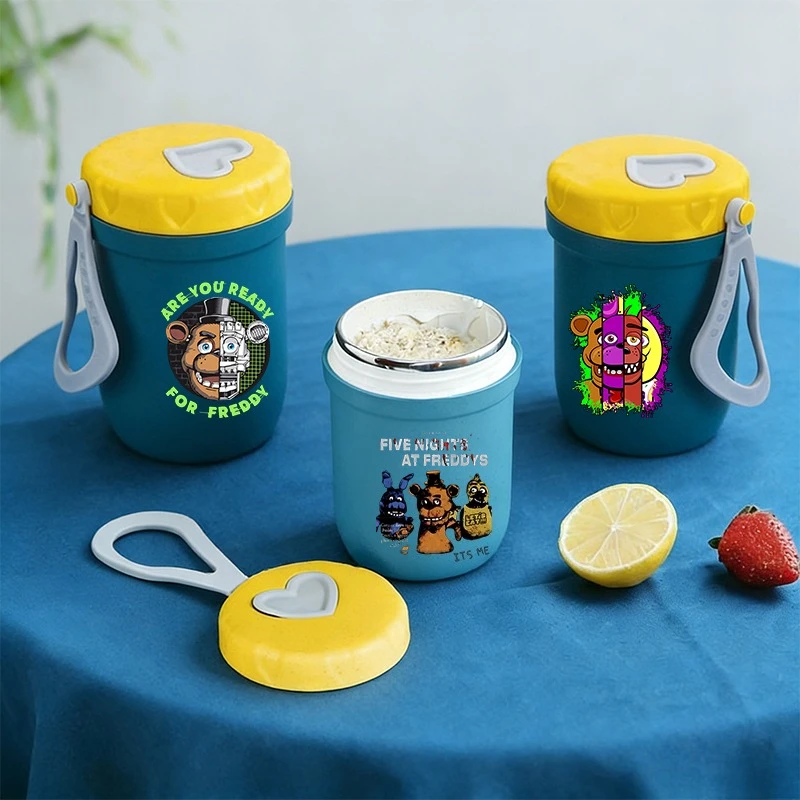 

Five Nights At Freddys Girl Boy Portable Breakfast Cup Multifunction Bottle for Water Oatmeal Nut Yogurt Mug Snack Cup Soup Cup