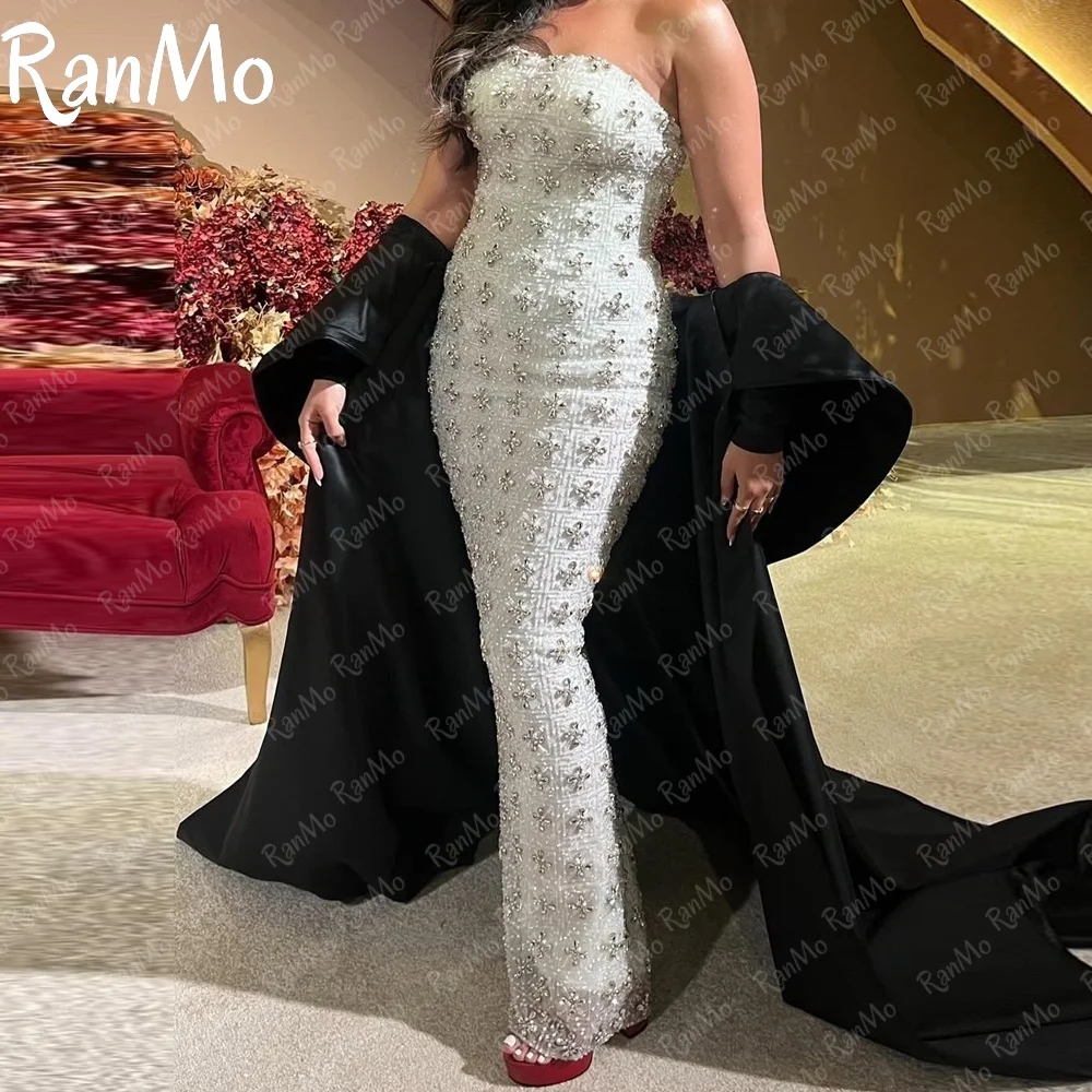 

Ranmo 2025 New Customized Modern Off Shoulder Prom Dresses Strapless Beadings Shawl Floor Length Party Dresses Evening Dresses