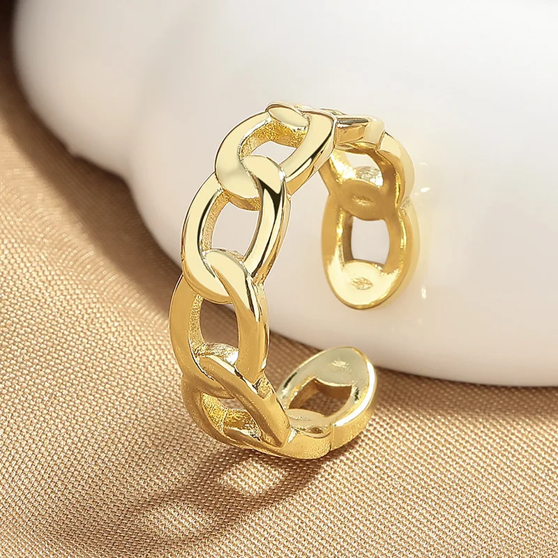 New in 925 Sterling Silver Chain Gold Colour Adjustable Rings For Women Wedding Engagement Luxury Jewelry Accessories Jewellery