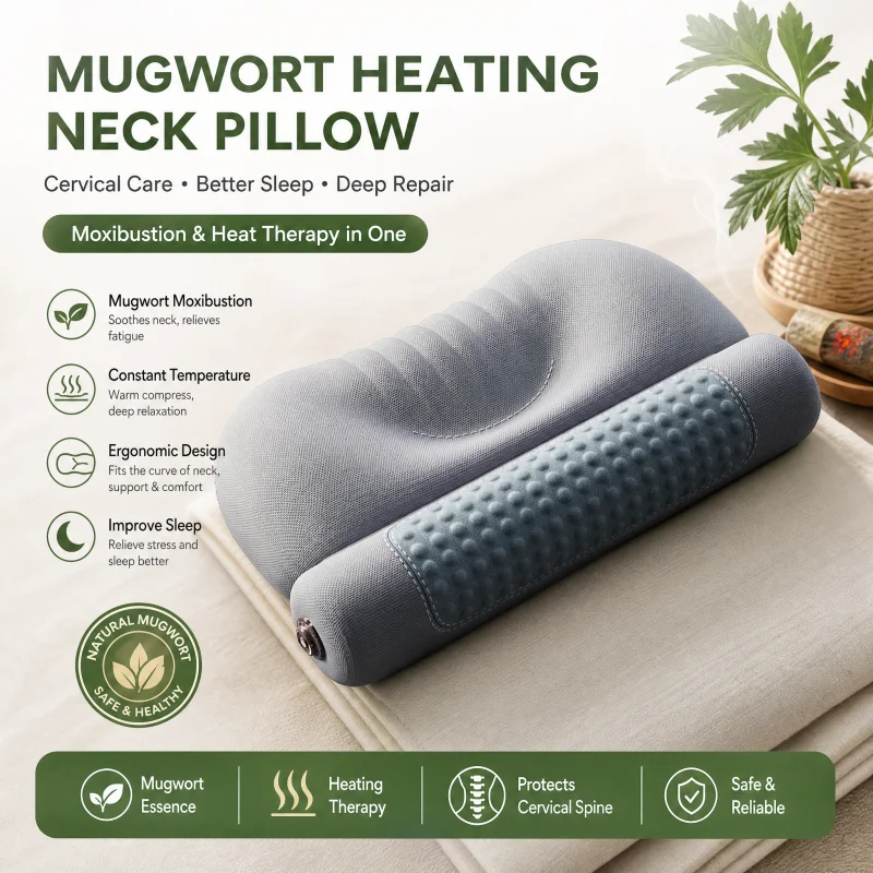 Cylindrical Heating Moxibustion Pillow Hot Compress Cervical Pillow for Heating and Protecting The Cervical Spine & Aiding Sleep