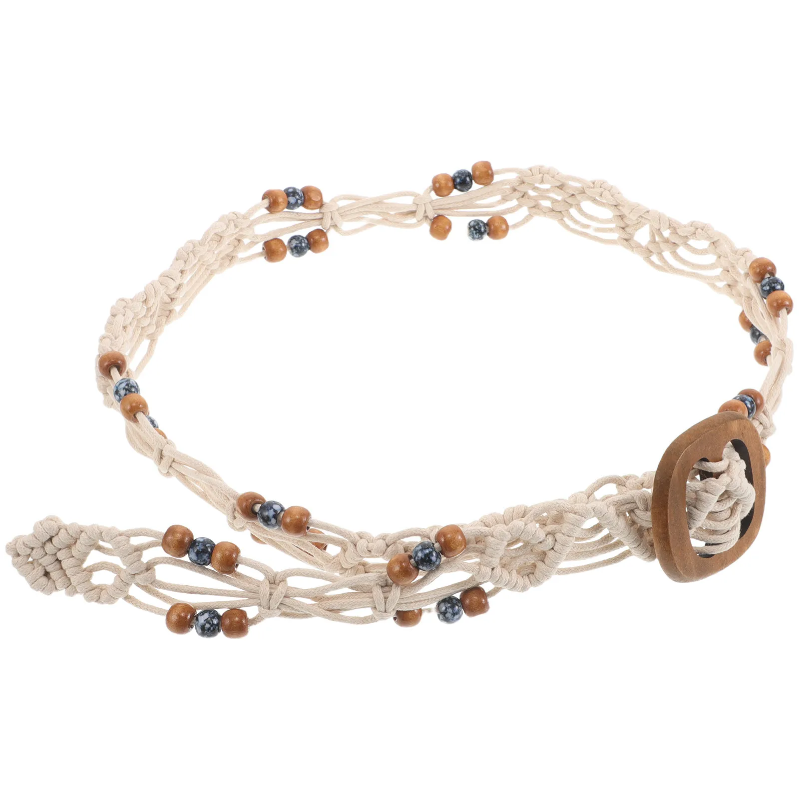 

Пояс-ремень в стиле бохо с деревянными бусинами, регулируемый, ручной работы, из макраме, винтажный плетеный пояс для женщин, для платьев