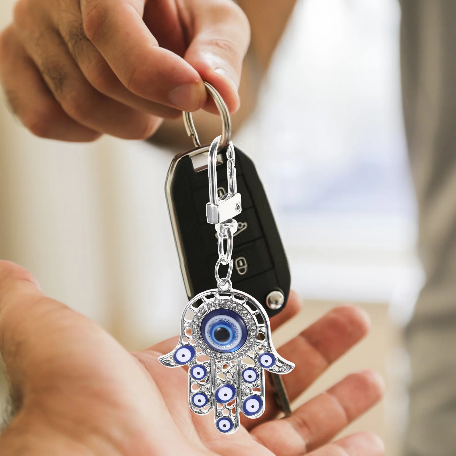 5 ชิ้นมือของฟาติมาพวงกุญแจกระเป๋าถือจี้แหวนตกแต่งโซ่ Evil Eye Charms ตกแต่งแขวนพวงกุญแจรถ Fob