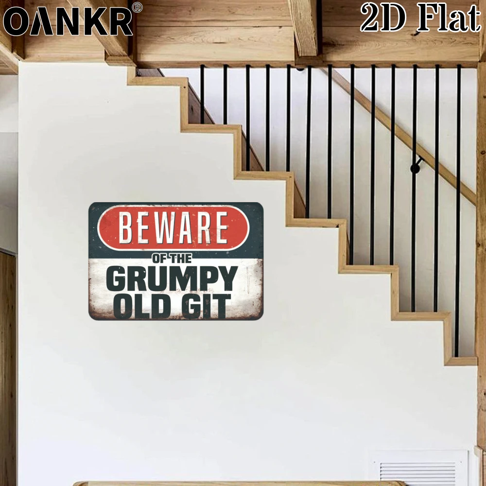 Vintage Beware of the Grumpy Old Git Metal Tin Sign Funny Warning Wall Art for Home Bar Man Cave Farmhouse Decor Wall Plaque