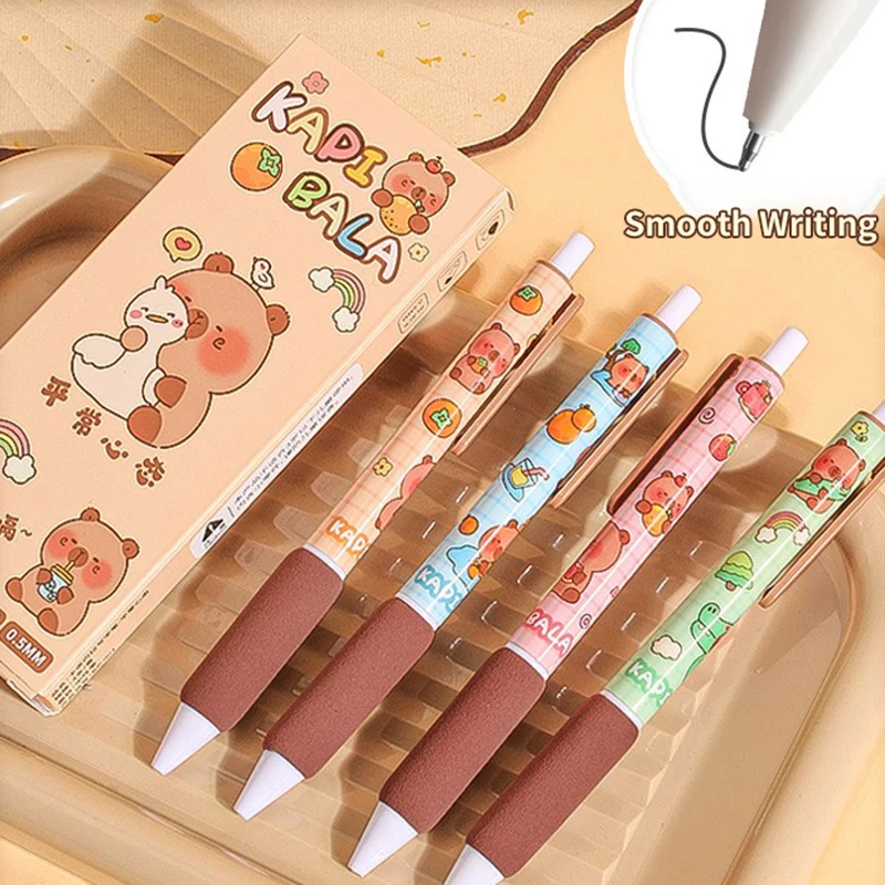 4 Stück Cartoon Capybara Gel Stift schnell trocknende schwarze Tinte schreiben glatte Soft Grip Stift Bürobedarf Kawaii Student Briefpapier