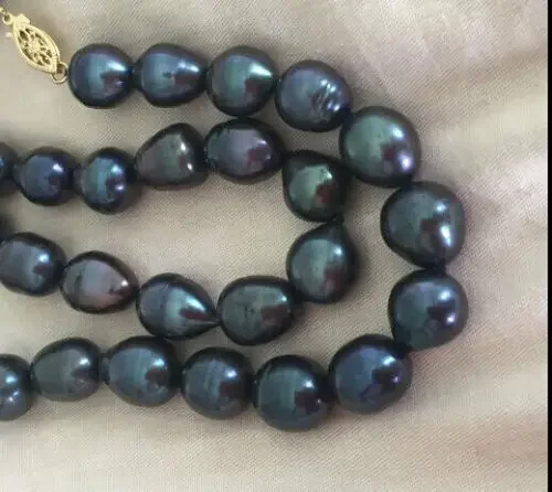 NEW 10-12mm baroque tahitian black green pearl necklace 18inch