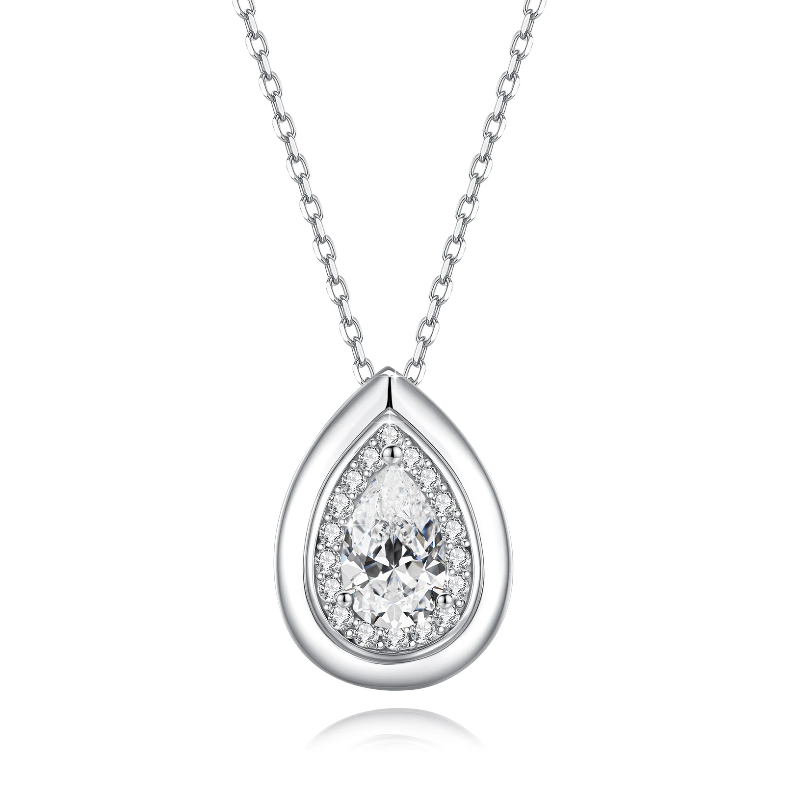 

Szjinao 1ct Pear Cut Moissanite Teardrop Pendant Necklace Halo Moissanite Solitaire Necklace 925 Silver for Women Wedding Gift