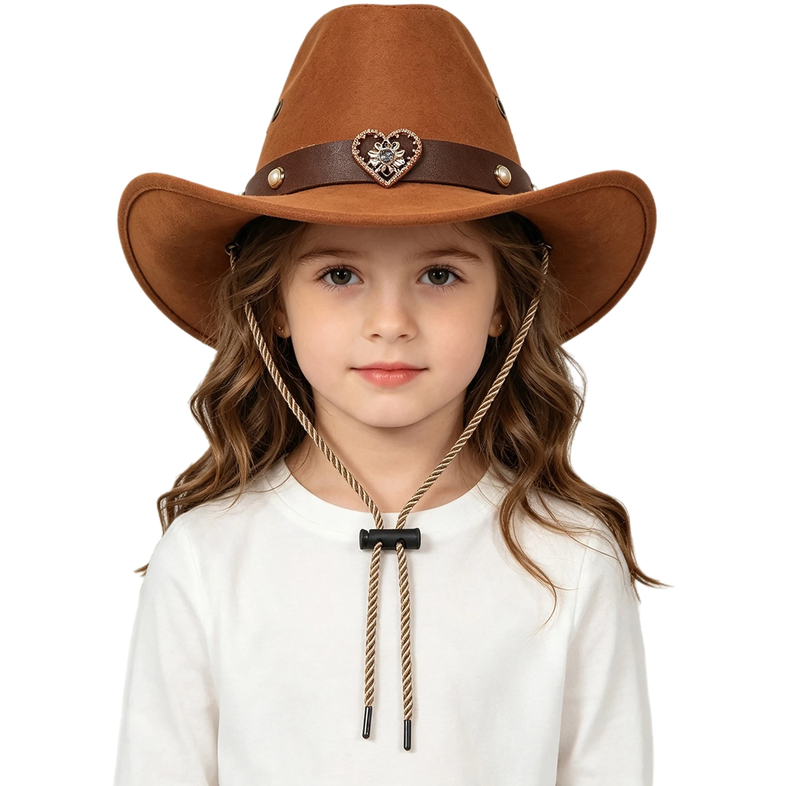 Unisex Kids Boys Girls Western Cowboy Hat Wide Brim Retro Band Decoration Hat Headwear with Adjustable String view 2