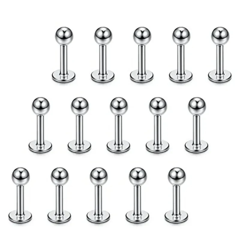 15Pcs 16G Stainless Steel Lip Rings, Labret Nose Studs Piercing Monroe Nose Studs Cartilage Tragus Helix Earring 6/8/10/12mm