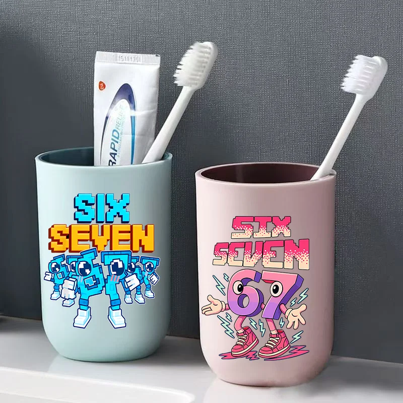 67 Six Seven Mouthwash Cup Kawaii Cartoon Steal A Brainrot Travel Portable Toothbrush Glass House Family Water Mug Children Gift