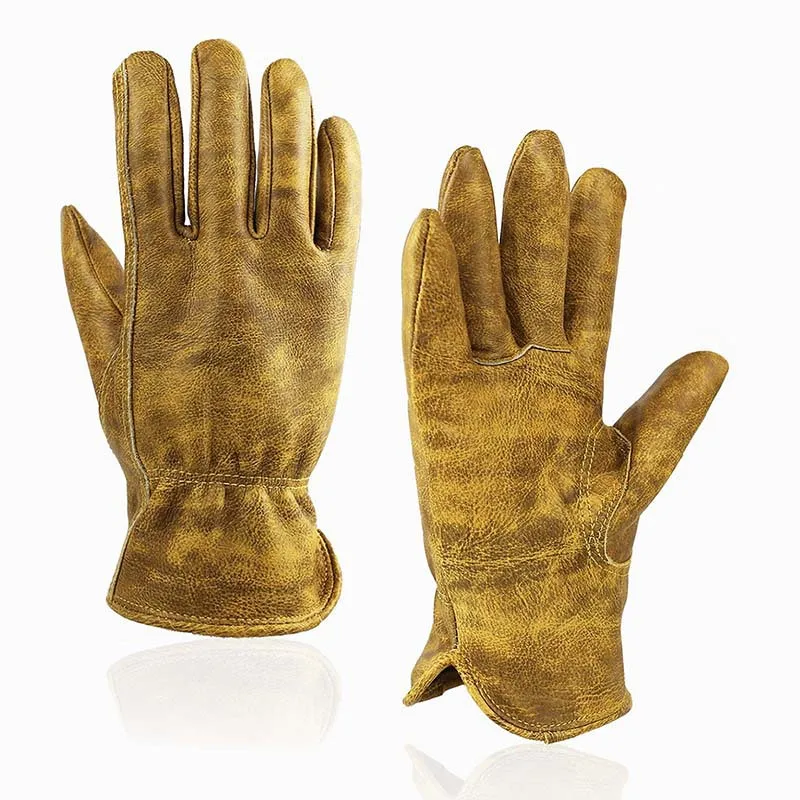 Men Work Gloves Cowhide Driver Hunting Driving Farm Garden Welding Security Protection Safety Mechanic Glove
