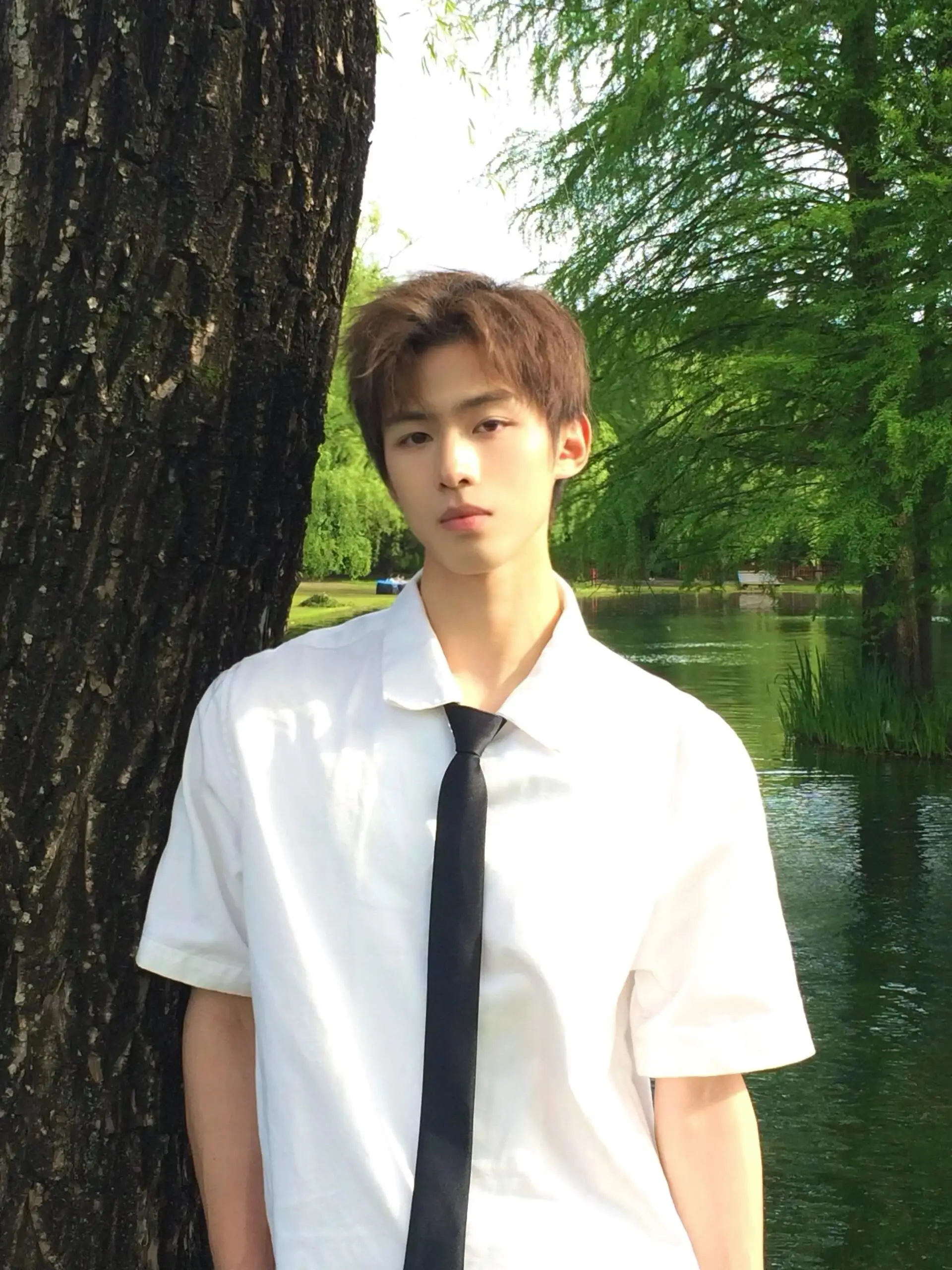 

White Short Sleeve Shirt College Style Graduation Black Tie Versatile Youthful School Uniform Shirt Breathable Polyester Cott...