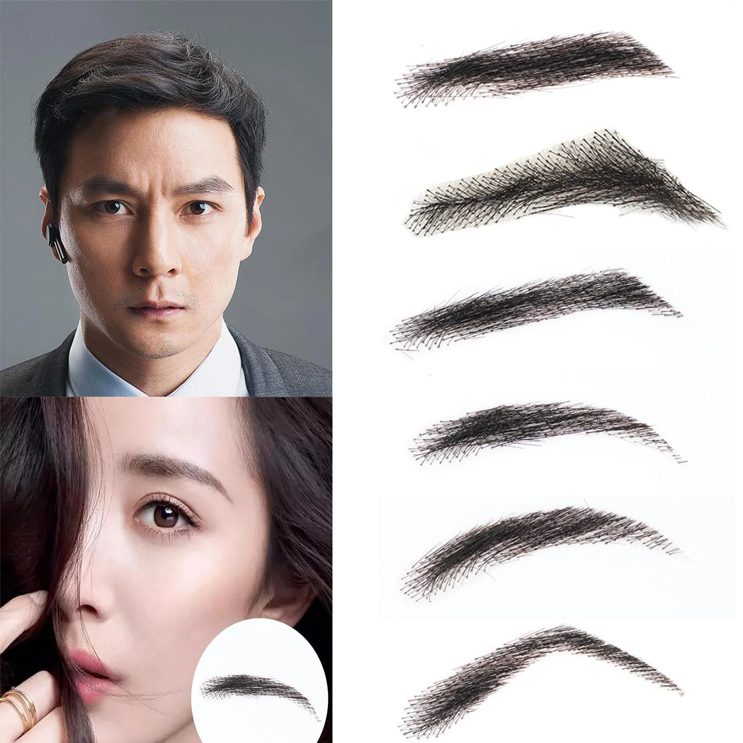WIGUNDLE Women/Man's Eyebrows Hair Eyebrows Six Style 100% Human Hair Artificial Weaving Lace Workers' Hair Braided Eyebrow Wigs