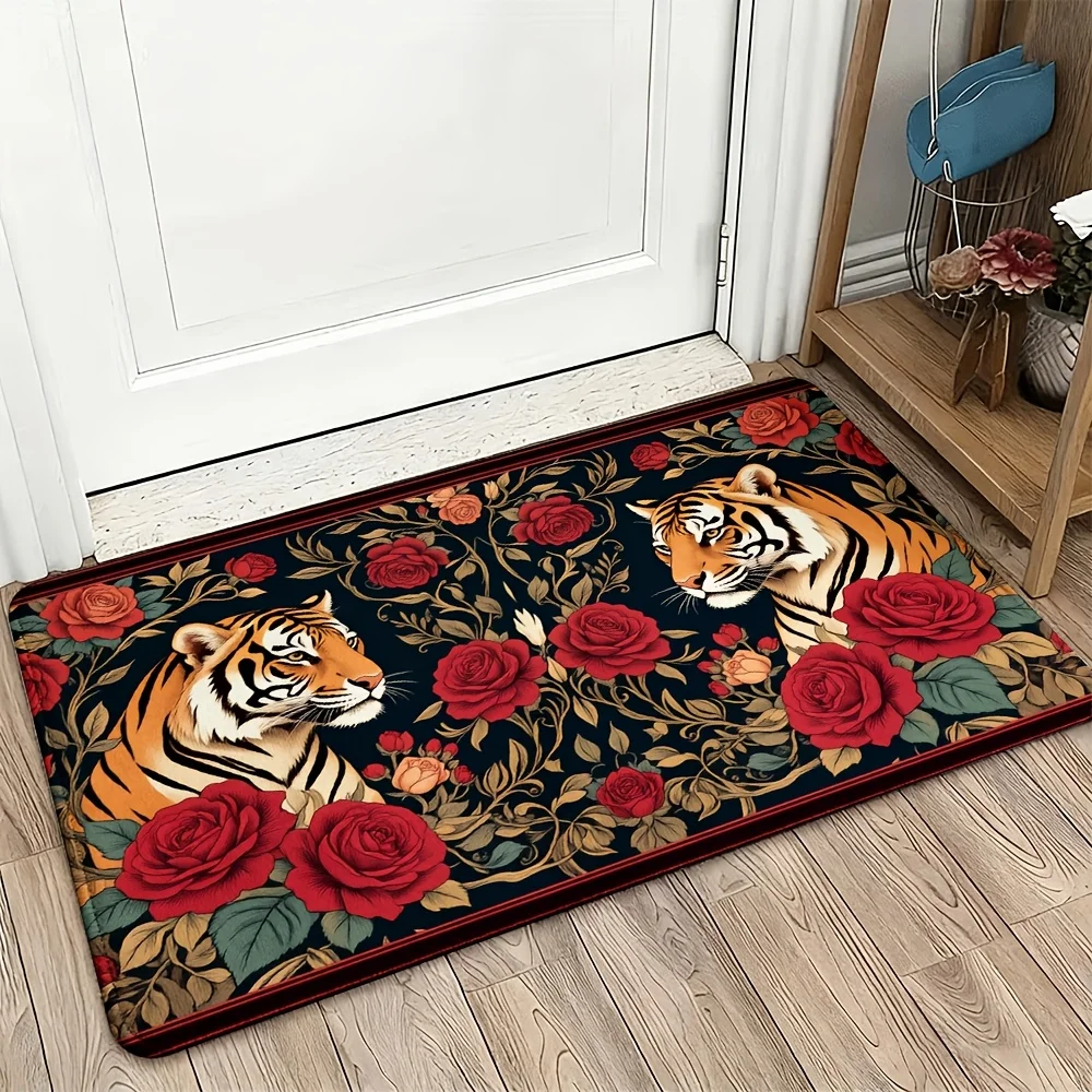 High Quality Decorative Tiger Rose Floral Print Doormat Entrance Mat for Home Pet Doorway Accessory 40x60cm Indoor Welcome Rug