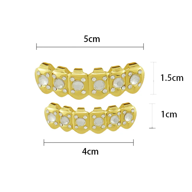 18k Gold Plated CZ Small Single Tooth Hip Hop Grill Halloween Teeth Grillz Caps Set For Christmas Gift